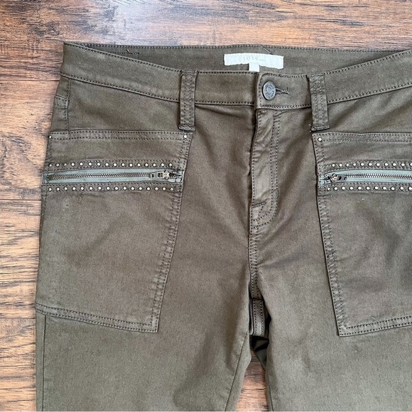 Joie • Hazina Studded Skinny Jeans pants ankle crop zipper Fatigue army green - Picture 5 of 13